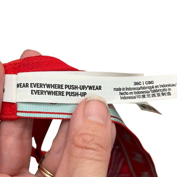 Victorias Secret Pink Wear Everywear Push Up Bra 36C Red Plaid Logo Holiday Wire - Picture 7 of 8
